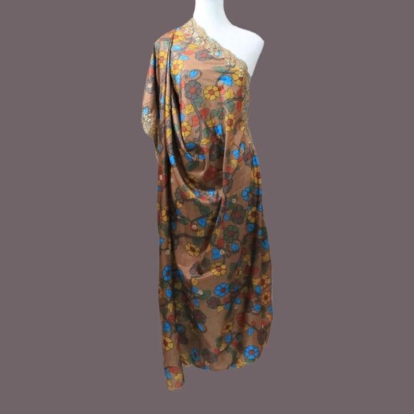 Golden Floral Brown Silk Dupatta | Luxe - Picture 1 of 3